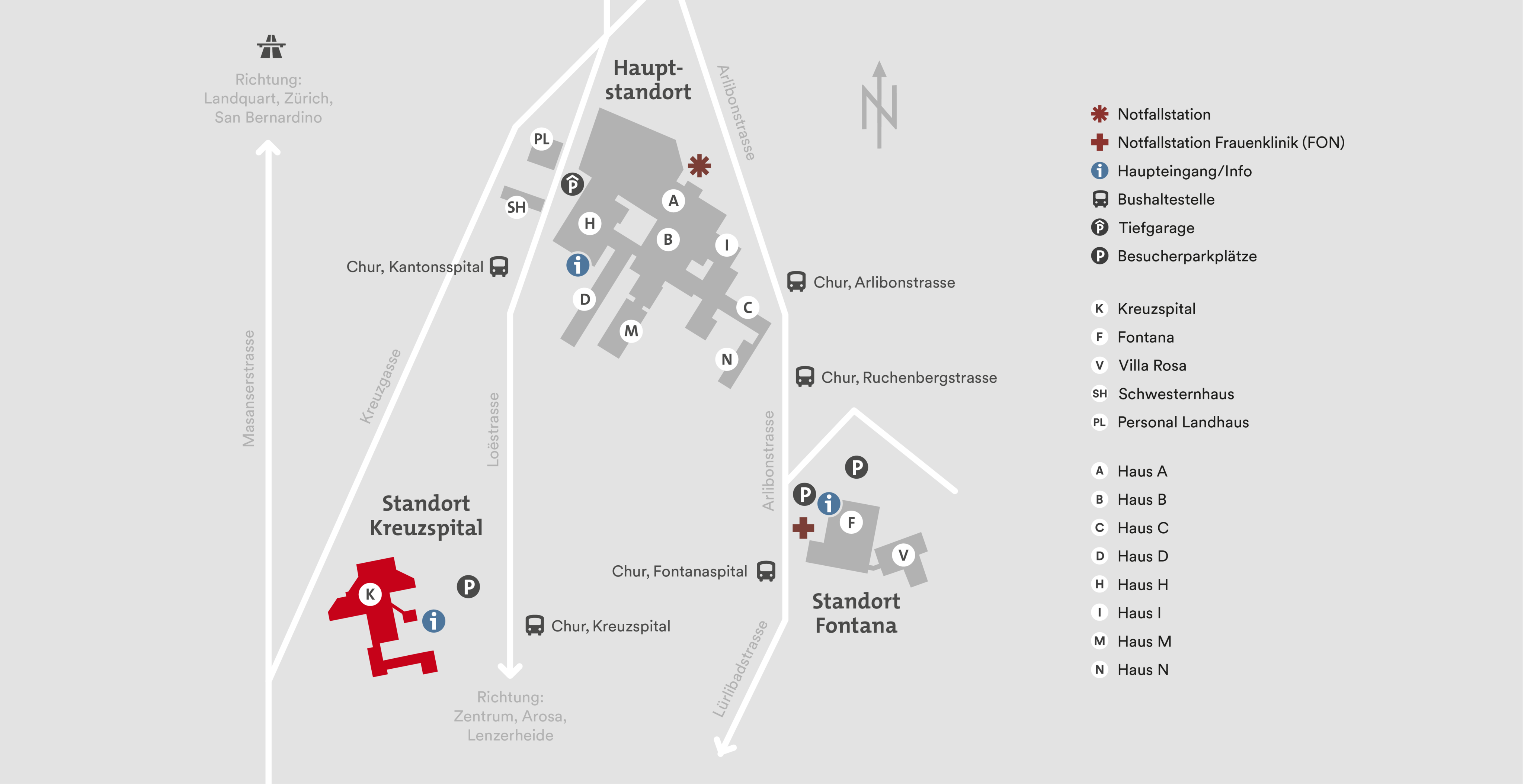 Karte Standort Kreuzspital Kantonsspital Graubünden