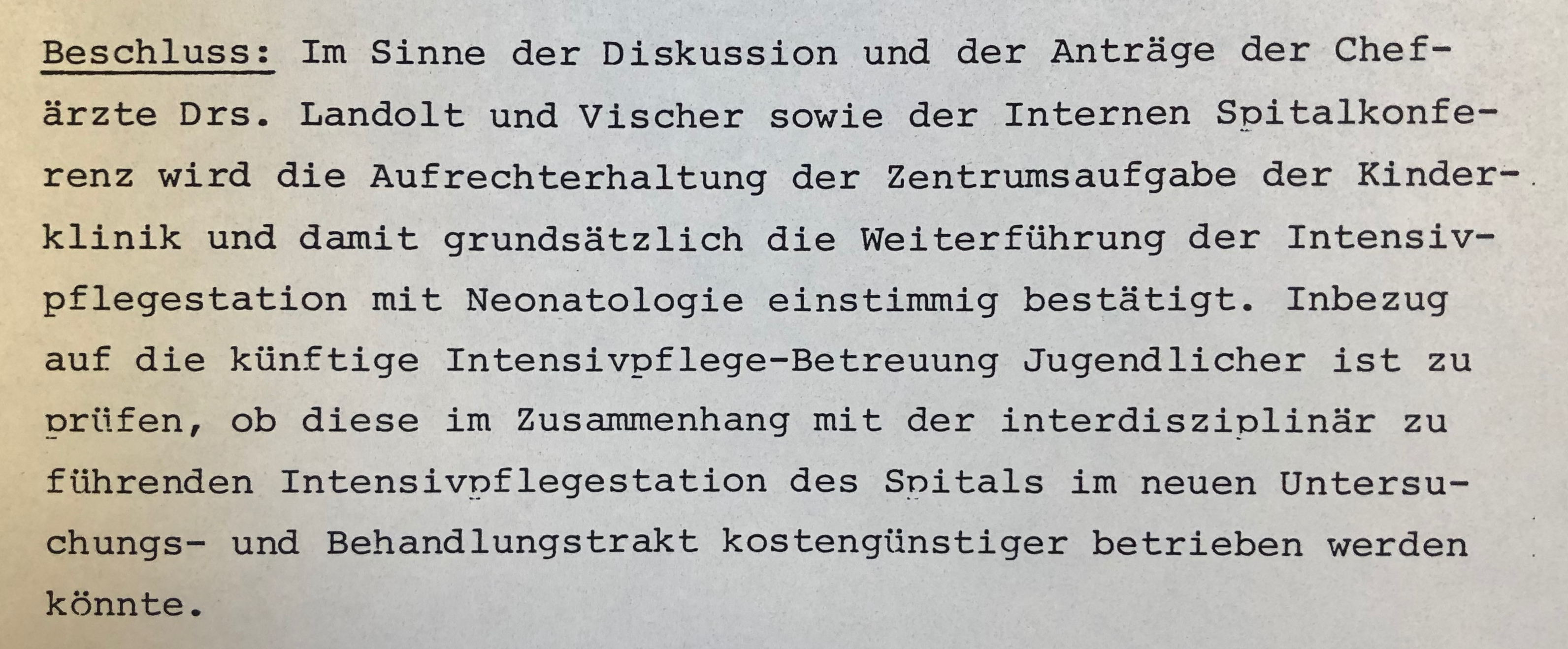 1981: Erhalt der Kinderintensivstation am Kantonsspital