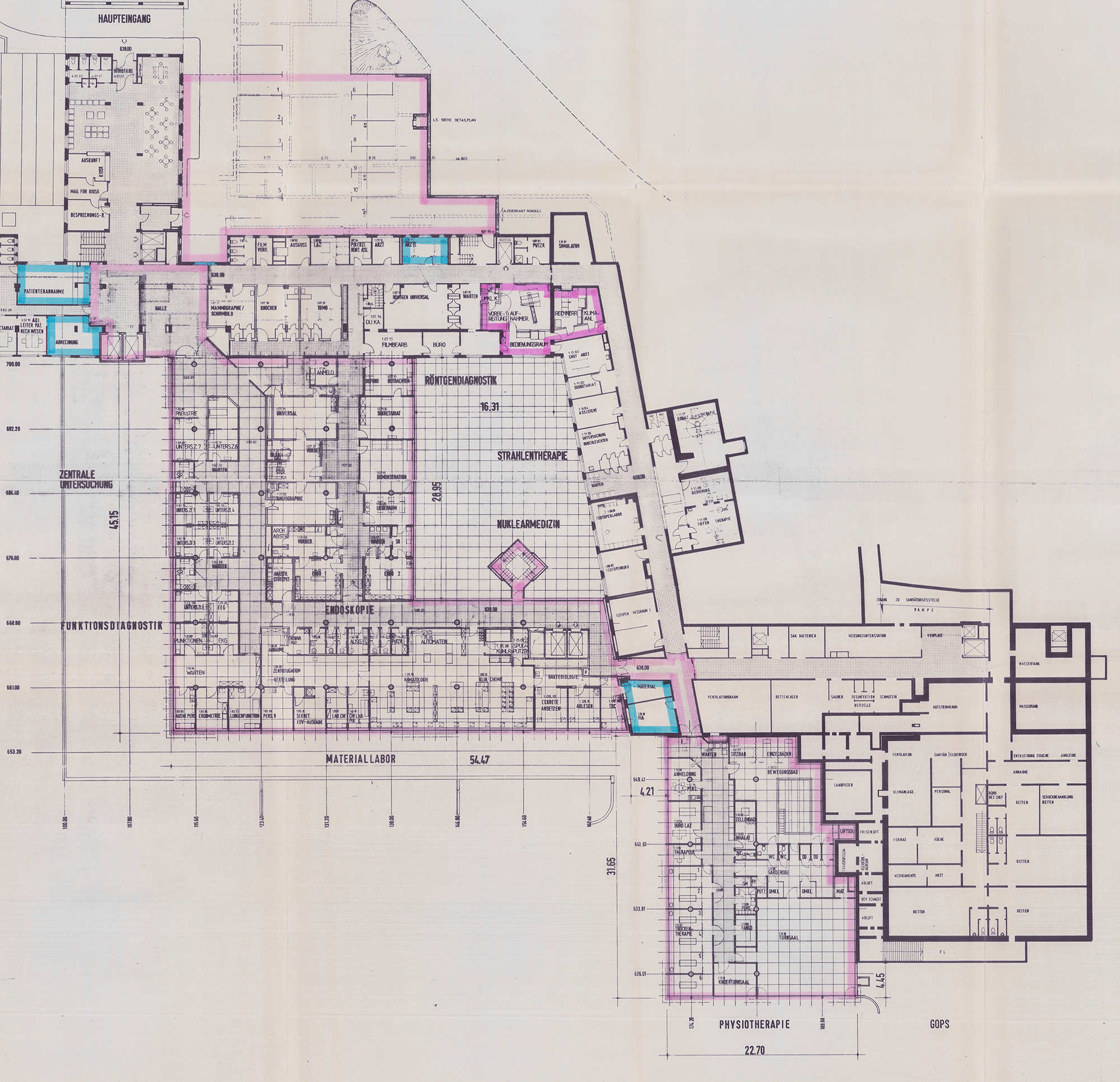 1984: Plan Untersuchungs- und Behandlungstrakt im Kantonsspital