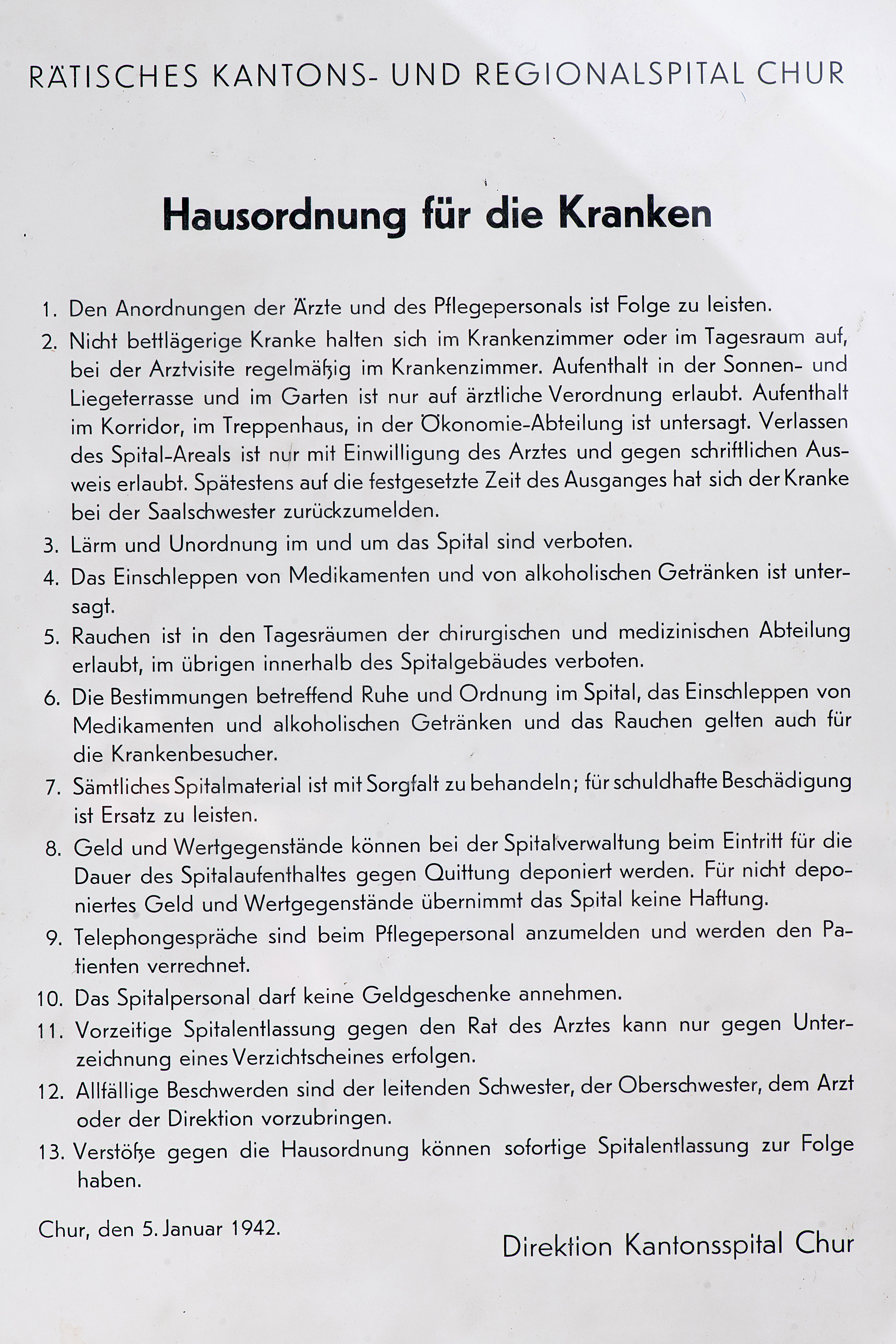 1942: Hausordnung für die Kranken