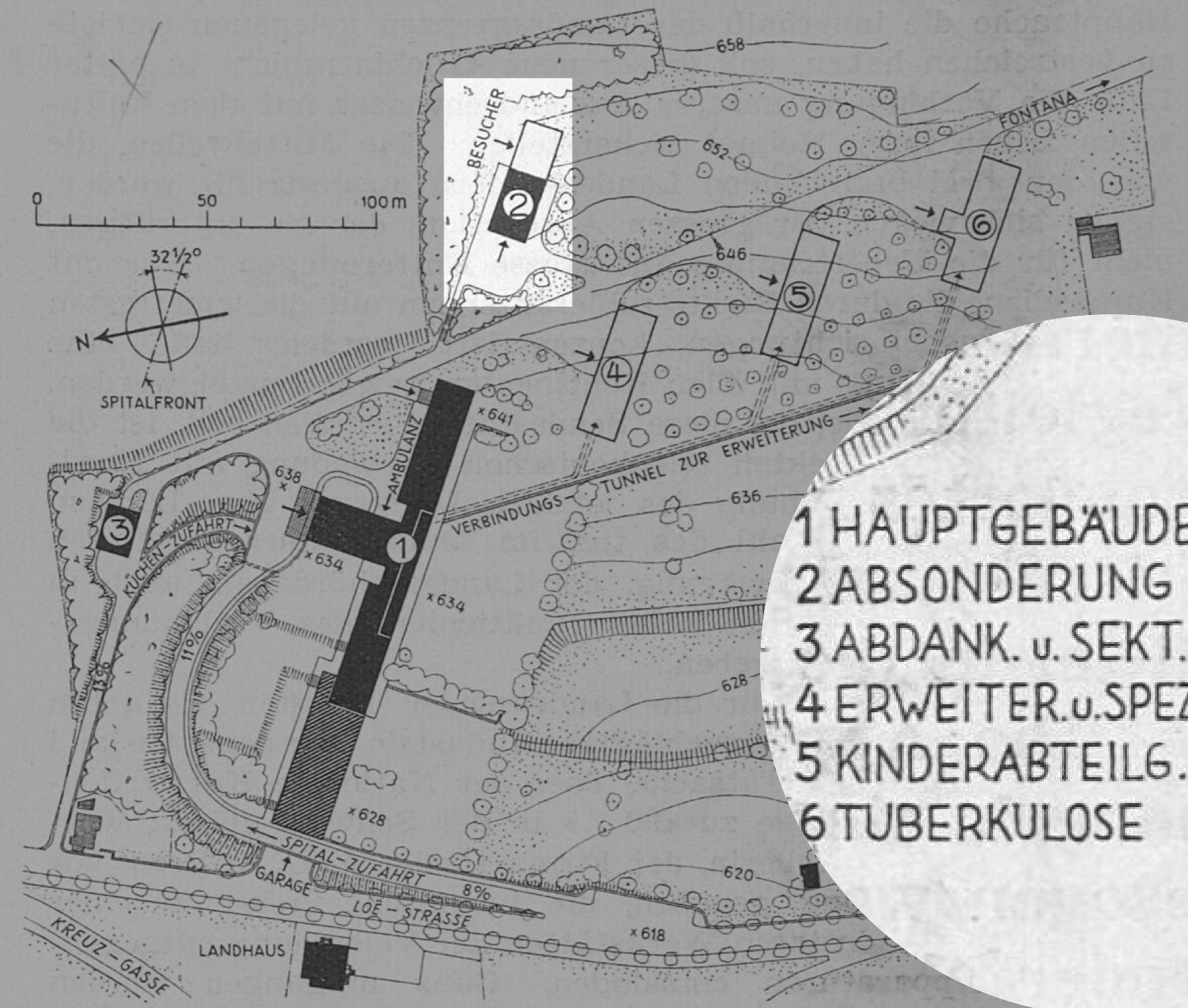 1939: Plan der Absonderungsabteilung für das Kantonsspital