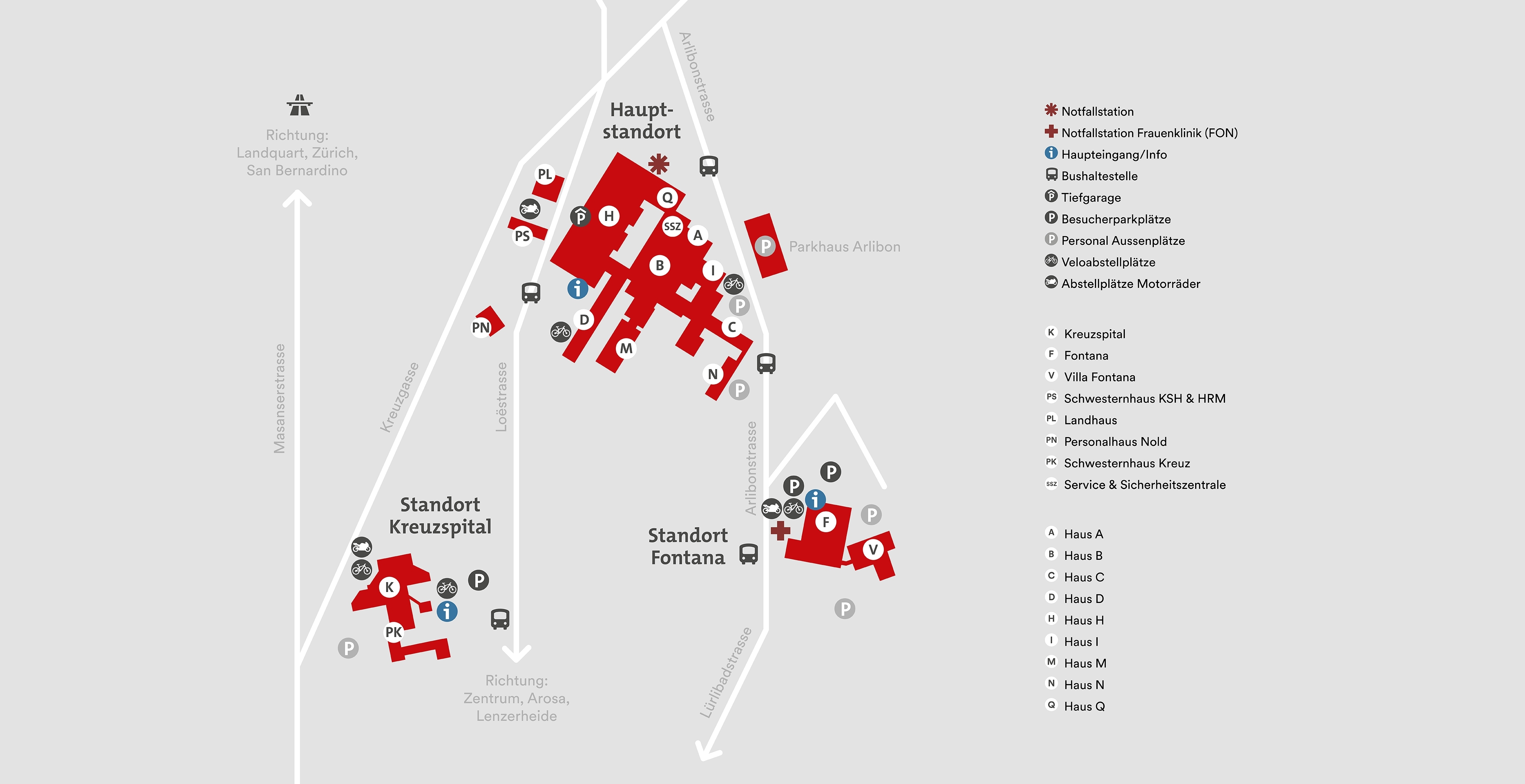 Karte Standorte Chur Kantonsspital Graubünden